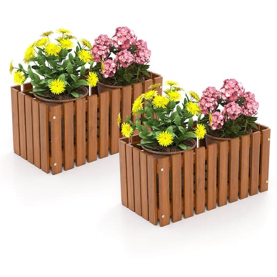 Costway 25" x 12" Solid Wood Slat Style Outdoor Flower Planter Box, 2ct.